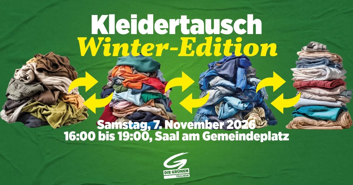 Kleidertausch Winter Edition. Samstag 7 November 2026. 16:00 bis 19:00 Uhr, Saal am Gemeindeplatz